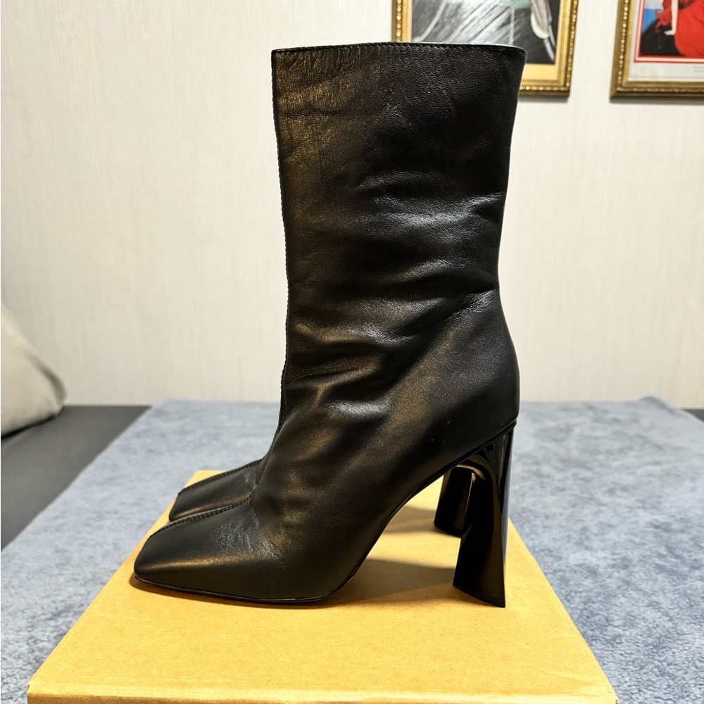 ASOS Black Pointed Toe Mid-Calf Heeled Boots